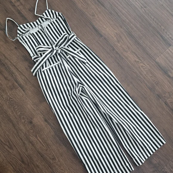 RACHEL Rachel Roy Black & White Striped Tie-Waist Jumpsuit - Picture 3 of 4